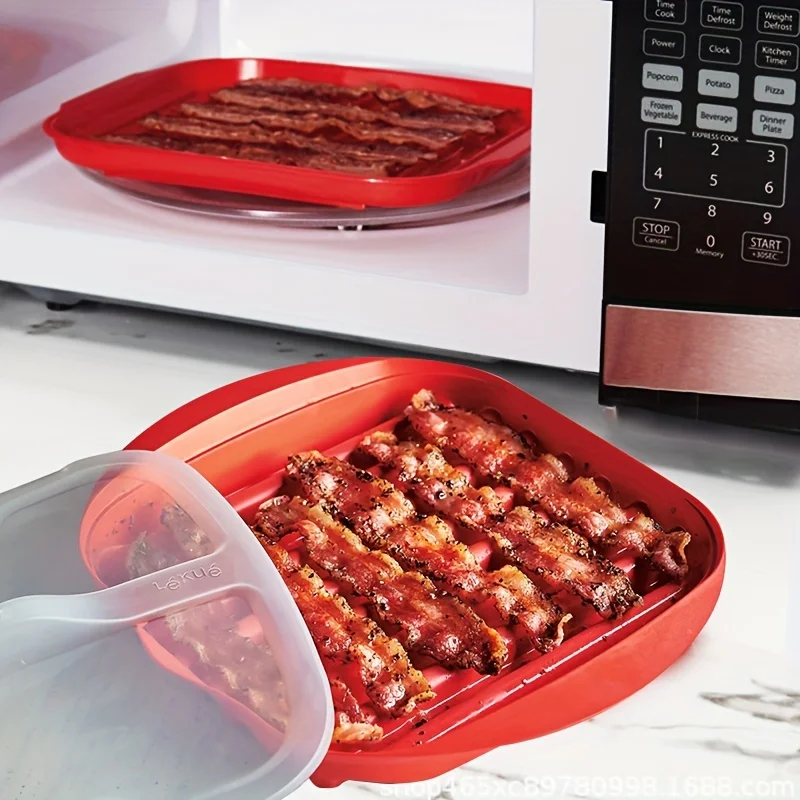 Fogão De Forno De Microondas Microwavable Grill Maker, Bandeja De Bacon, Bandeja De Pizza, Bandeja De Molho, 1Pc