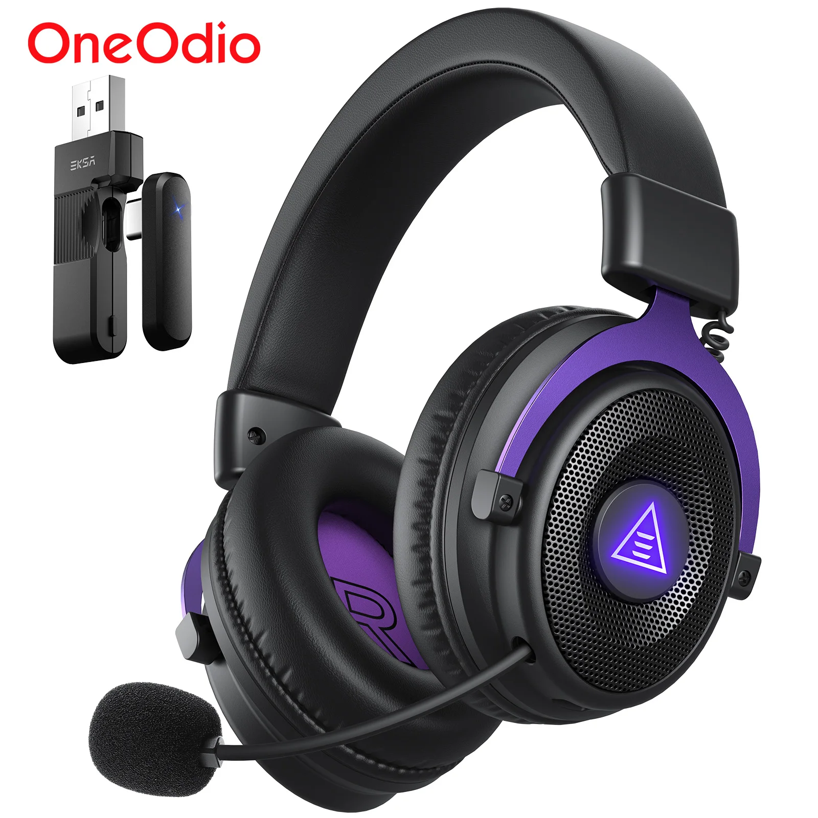 Oneodio EKSA E900 WT Headset Gamer Sem Fio 2.4G Tri-Mode Over-Ear Bluetooth com Microfone RGB para PC PS4 PS5 80Hr