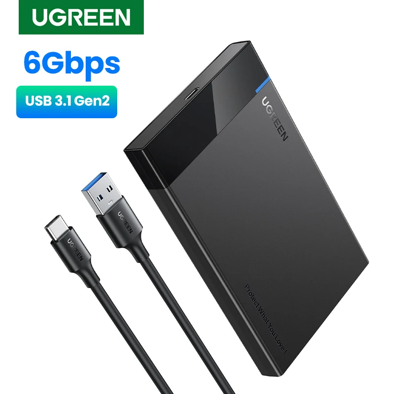 Ugreen-Case HDD, adaptador de disco rígido SATA 2.5 para USB 3.0, gaveta para disco SSD tipo C 3.1, estojo para HD externo
