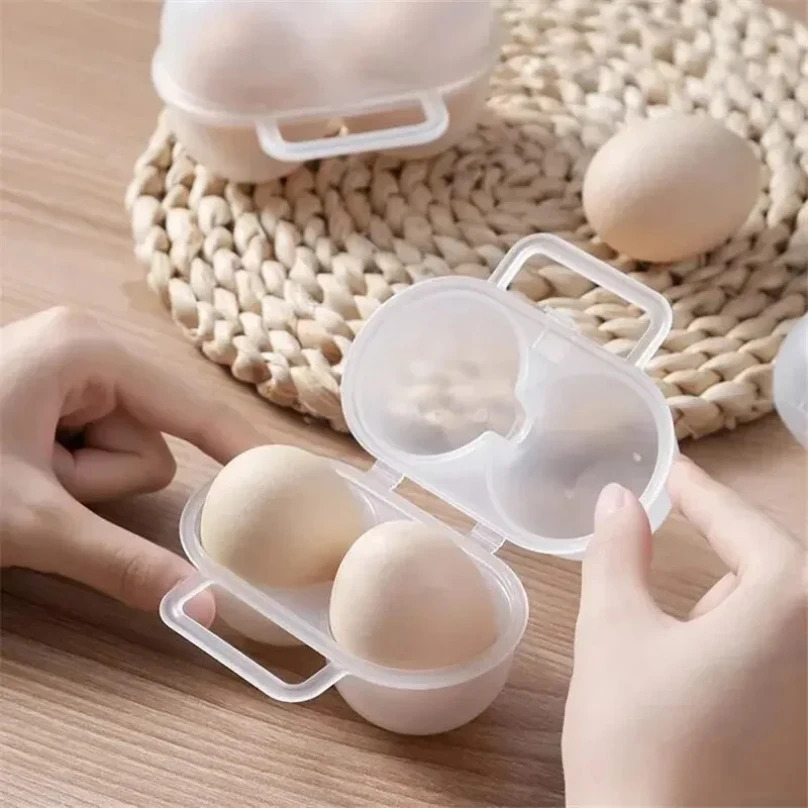 1pc 2-cell ao ar livre portátil caixa de ovo bandeja de plástico geladeira caixa de armazenamento de ovo absorção de choque e anti gota ovo carpa