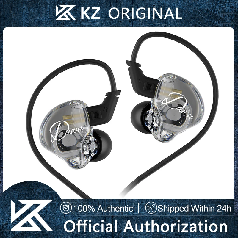 KZ Dawn Fones de ouvido dinâmicos HIFI Bass Fones de ouvido intra-auriculares com fio de 3,5 mm para esportes e música