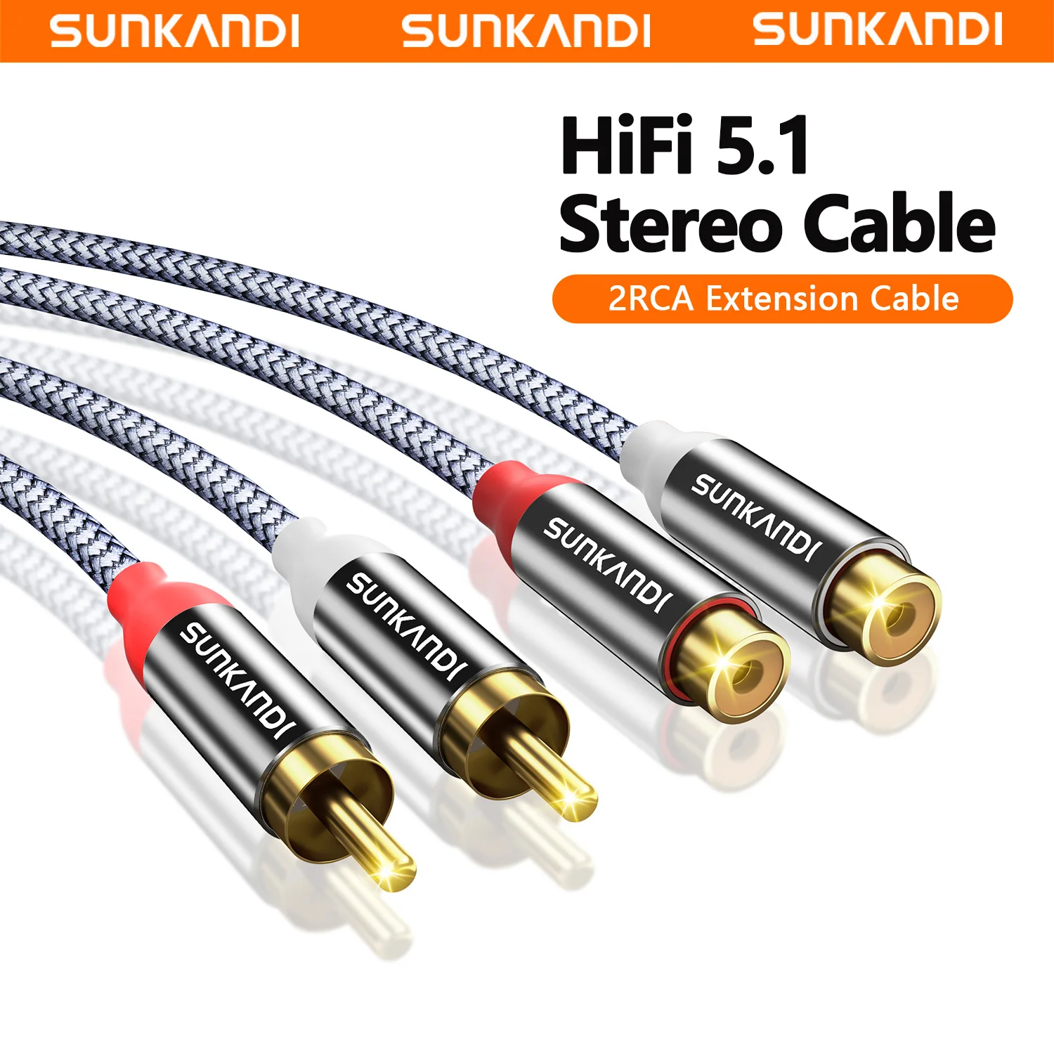 Cabo de Extensão RCA SUNKANDI, Cabo de Áudio Estéreo 2 RCA Macho para Fêmea para Home Theater, HDTV, Amplificadores, Sistemas Hi-Fi, Caixas de Som Cabo de Extensão RCA SUNKANDI, Cabo de Áudio Estéreo 2 RCA Macho para Fêmea para Home Theater, HDTV, Amplificadores, Sistemas Hi-Fi, Caixas de Som