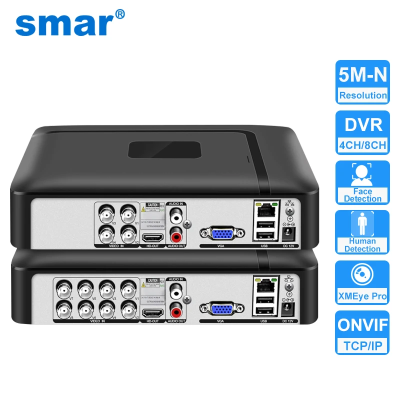 Smar DVR 8 Canais H.265 5MP 5 em 1 Híbrido AHD CVI TVI CVBS IP ONVIF P2P Acesso Remoto Gravador Digital CCTV