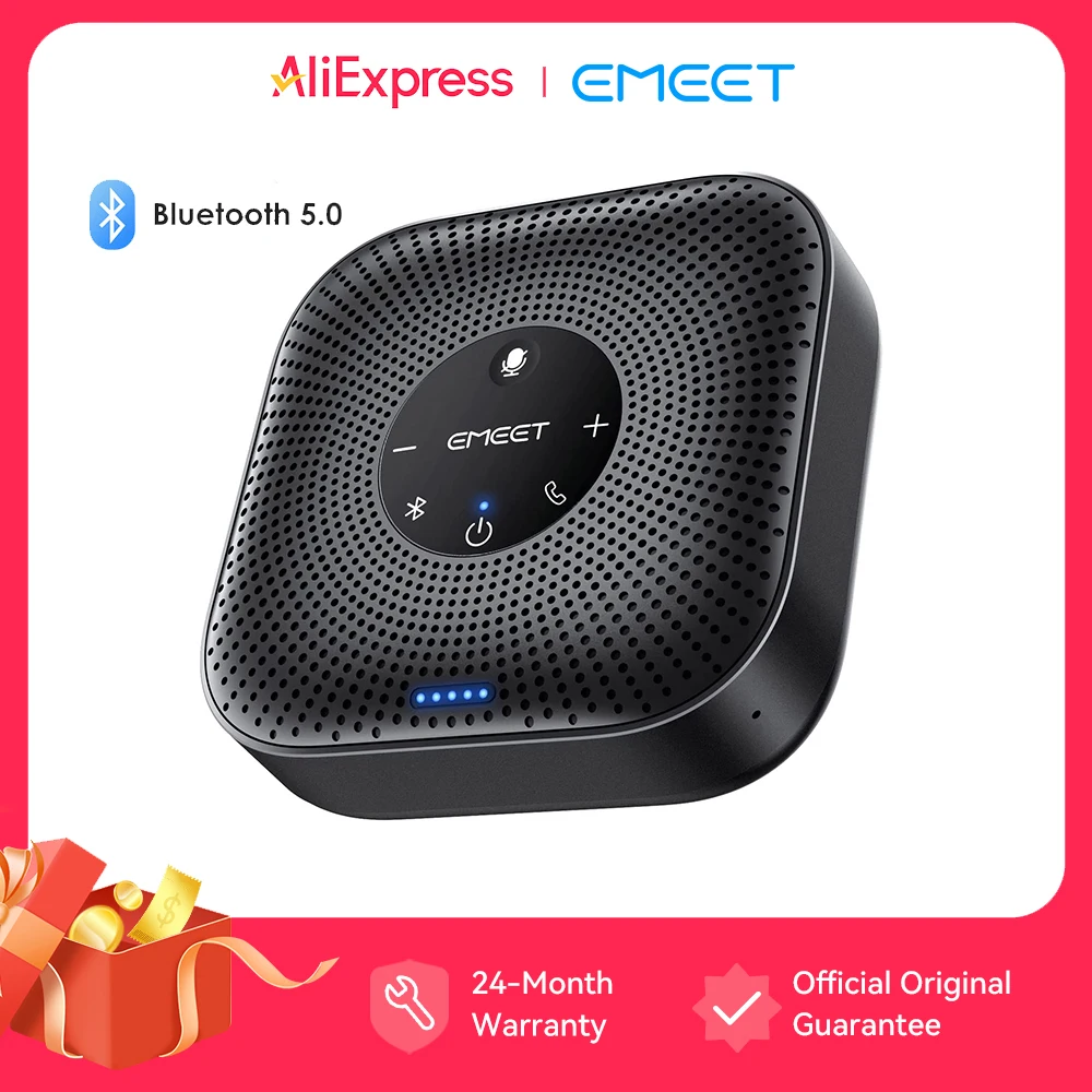 Caixa de Som Sem Fio para Conferências EMEET 360 ° Microfone para Reuniões com 4 Microfones com Cancelamento de Ruído e Alto-falante Bluetooth para Escritório Caixa de Som Sem Fio para Conferências EMEET 360 ° Microfone para Reuniões com 4 Microfones com Cancelamento de Ruído e Alto-falante Bluetooth para Escritório