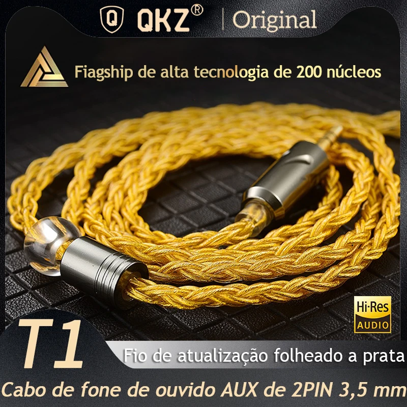Cabo de fone de ouvido QKZ T1 original 0,75 mm 2 pinos de cobre banhado a prata Cabo de atualização 3,5 mm Fones de ouvido com fio para KZ ZSN PRO ZS10 pro EDX TRN CCA QKZ ZXN ZXT AK6Pro Cabo de fone de ouvido QKZ T1 original 0,75 mm 2 pinos de cobre banhado a prata Cabo de atualização 3,5 mm Fones de ouvido com fio para KZ ZSN PRO ZS10 pro EDX TRN CCA QKZ ZXN ZXT AK6Pro