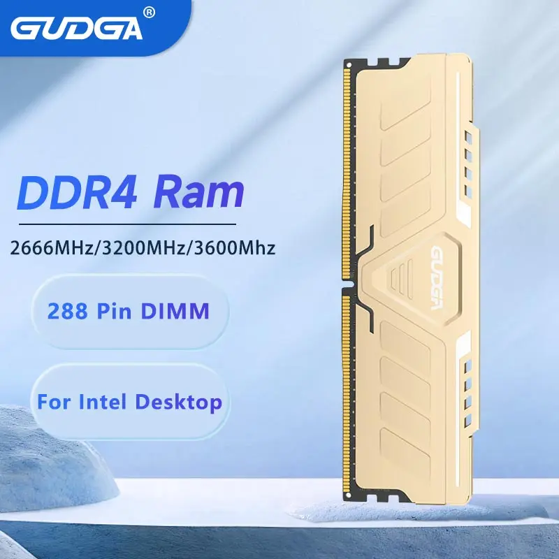 Memória GUDGA DDR4 RAM 8GB/16GB 2666Mhz 3600MHz 1.2V CL1 288 pinos com dissipador de calor de alumínio para PC desktop Intel