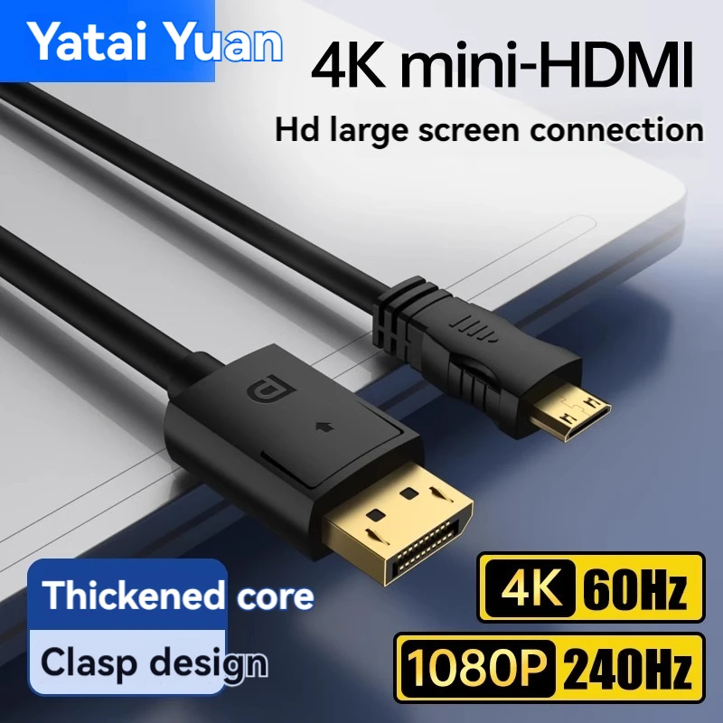 Cabo DP para Mini HDMI 4K para Conexão de Placa Gráfica de Laptop a Monitor Portátil, Linha de Conexão de Vídeo HD 4K@60 2K@144