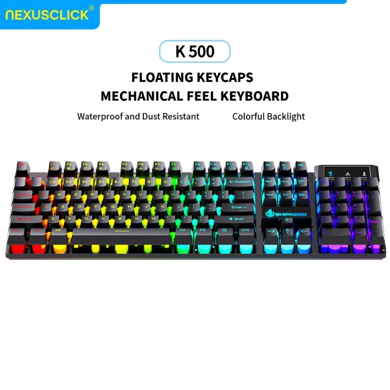 Teclado Mecânico Retroiluminado RGB NexusClick 104 Teclas, Teclado Gamer USB com Fio à Prova d'Água para PC, Laptop, Computador e Escritório