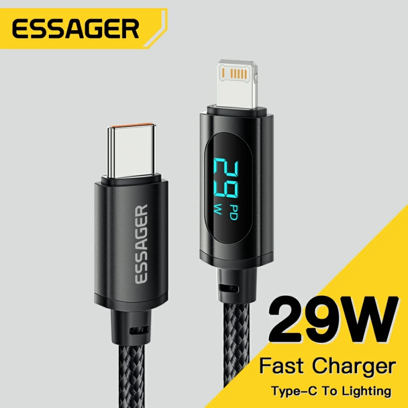 Essager-Cabo USB Tipo C para iPhone, 14, 13, 12, 11 Pro Max, XS, Xr, PD, 29W, Carregamento Rápido, Carregador, Fio Relâmpago, Cabo para iPad, macBook