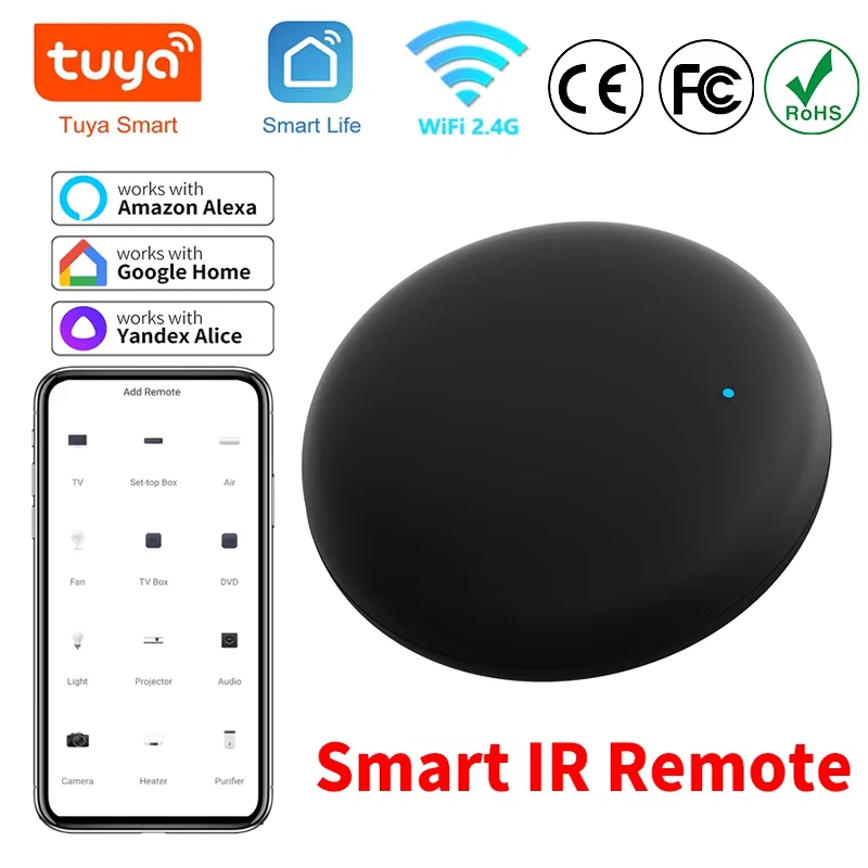 Controle Remoto Universal Inteligente Tuya WiFi IR para TV e Ar Condicionado, Compatível com Alexa, Google Home e Yandex