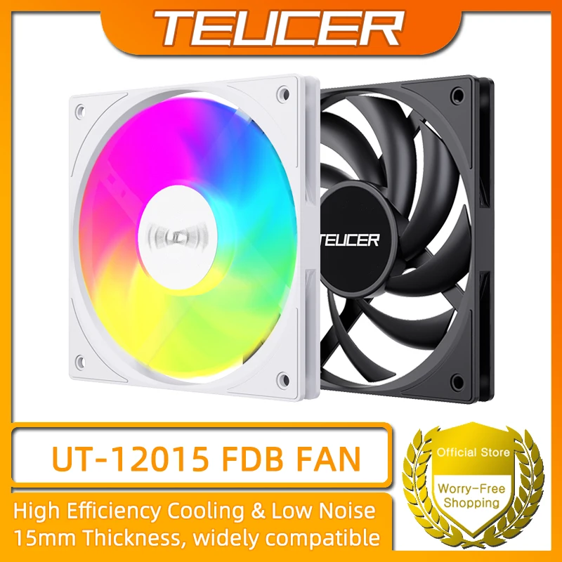 TEUCER UT-12015 120mm ARGB FDB Rolamento Ventilador de resfriamento fino Ventilador de caixa de PC de alto desempenho para resfriamento de CPU e construídos de PC