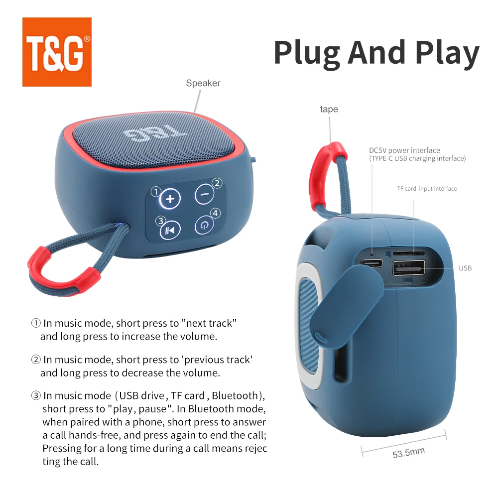Alto-falante bluetooth mini portátil sem fio poderoso alto-falantes tws bt 5.3 caixa de som alta fidelidade alto-falante suporta cartão tf rádio tg659