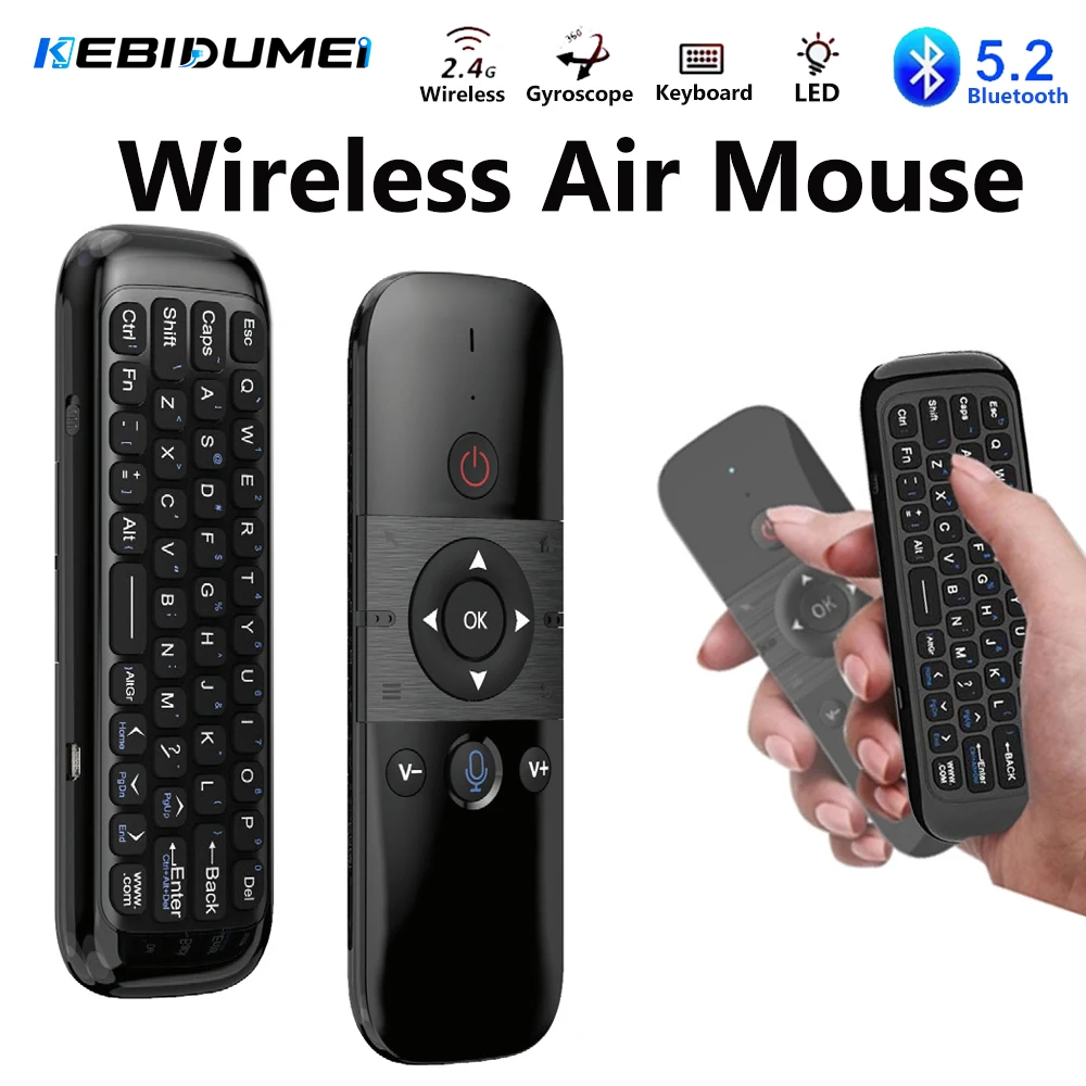KEBIDUMEI Mouse Aéreo Sem Fio Bluetooth 5.2 Mini Teclado com Controle de Voz Recarregável para Smart TV e Android TV Box