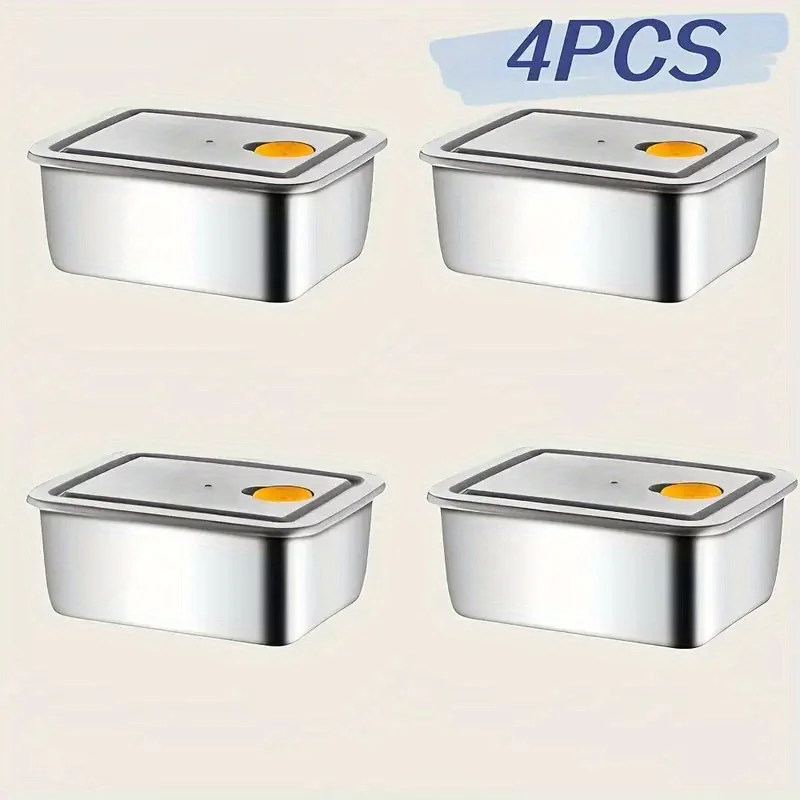 Conjunto de recipientes de armazenamento de alimentos de aço inoxidável de 4 unidades - à prova de vazamentos espessada, empilhável sem BPA para geladeira/freezer/organização de despensa