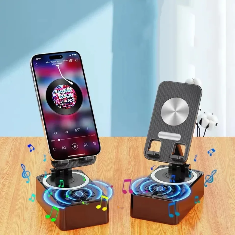 Suporte Ajustável para Tablet e Celular com Caixa de Som Bluetooth Portátil para Mesa - Novo Lançamento
