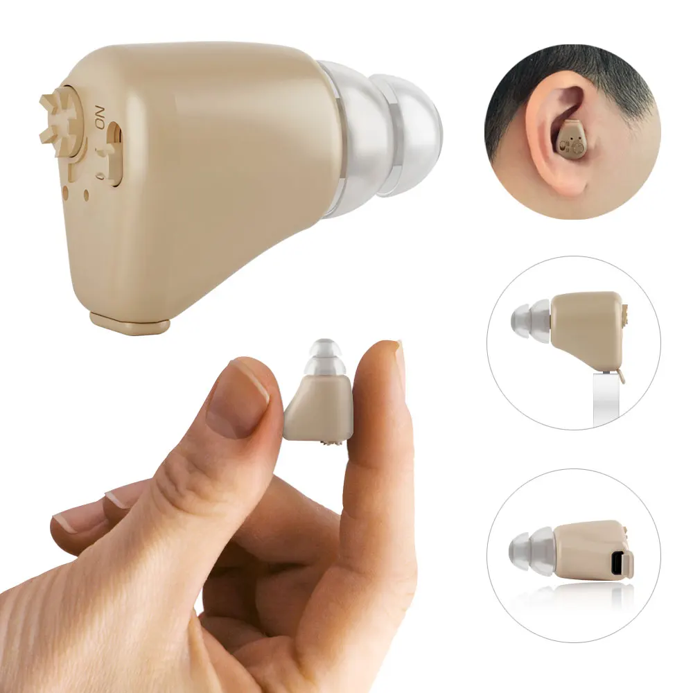 Mini amplificador de som intra-auricular recarregável, fone de ouvido sem fio, dispositivo de aparelho auditivo com bateria, ferramenta para surdos Mini amplificador de som intra-auricular recarregável, fone de ouvido sem fio, dispositivo de aparelho auditivo com bateria, ferramenta para surdos