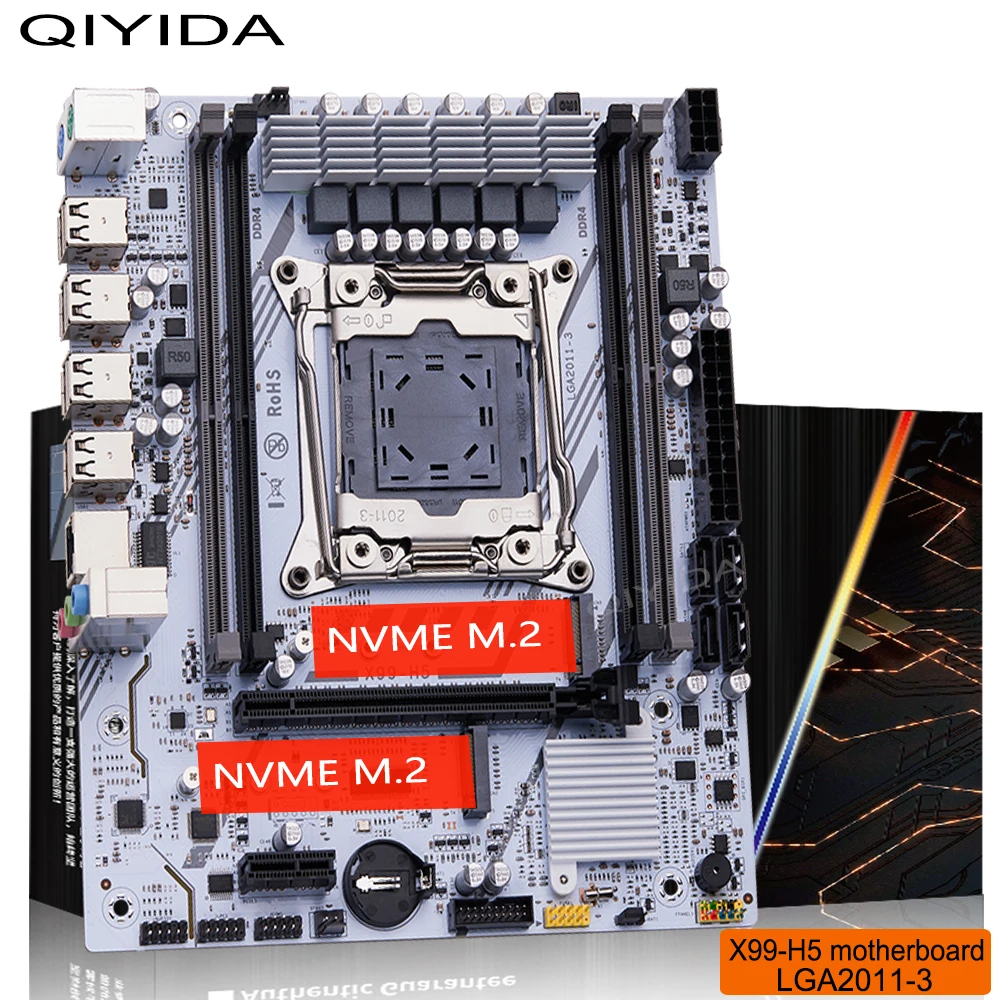 Placa-mãe QIYIDA X99 LGA2011 3 com slot M.2, suporte para memória DDR4, SATA, USB e PCI16X