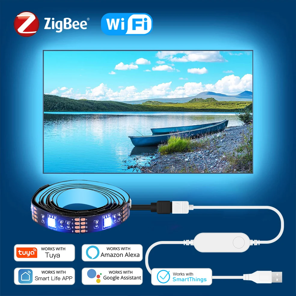 Luzes de tira led inteligente rgb 5050 tuya wifi zigbee controle do telefone usb led fita flexível para tv backlight quarto casa festa