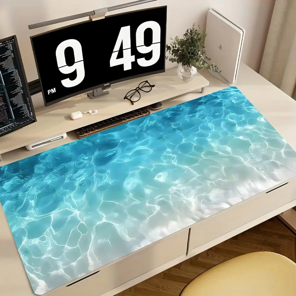 Grande mouse pad para jogos, padrão artístico de luz solar brilhando na água do mar, almofada de mesa antiderrapante de borracha, perfeito para escritório e jogadores