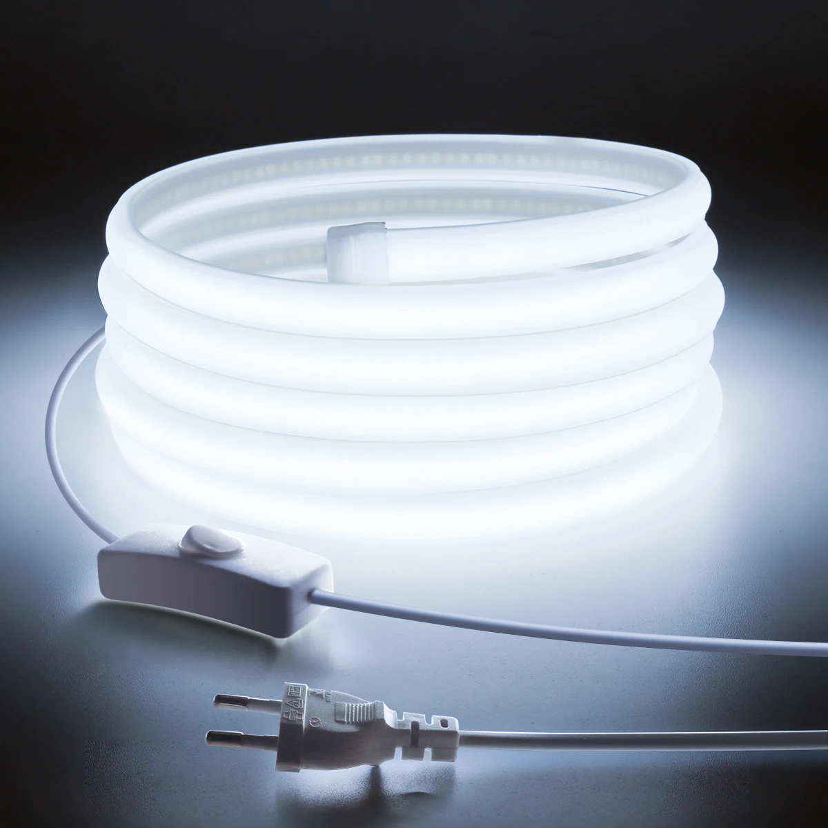 Fita de LED Cob 110V 220V Super Brilhante à Prova d'Água com Fonte de Alimentação EU/US e Interruptor, 288 LEDs/m, Luz Quente/Neutra/Branca para Decoração Externa