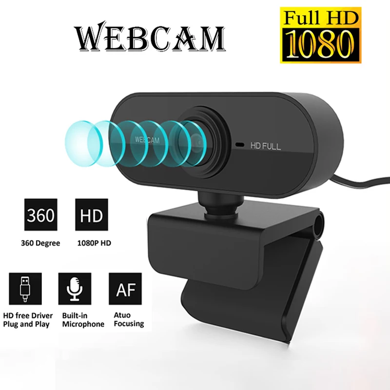 Mini Câmera Web Full HD com microfone e plugue USB, desktop, laptop, adequado para videochamadas, conferência, trabalho ao vivo, PC, 1080p