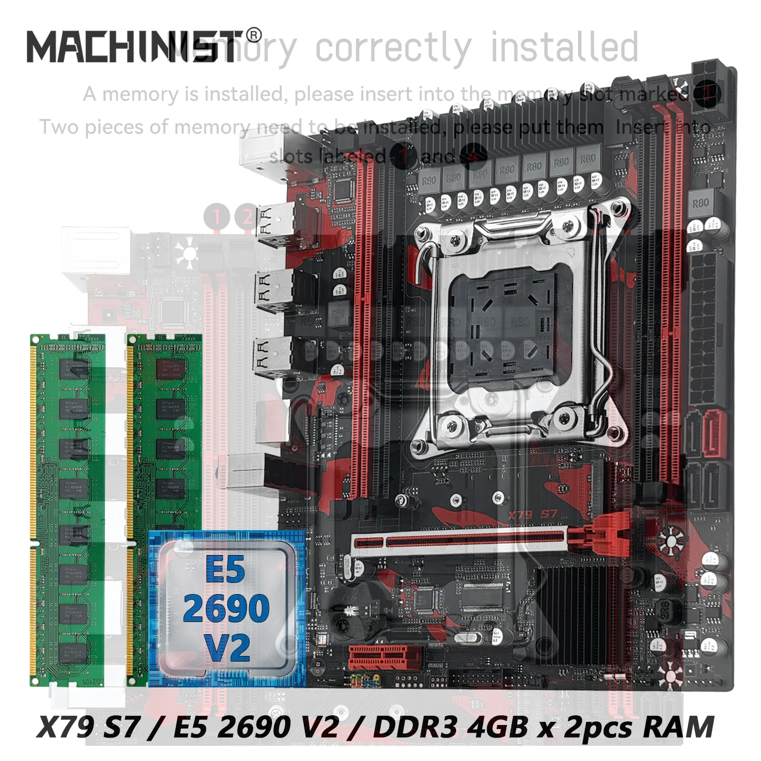 Placa-Mãe MACHINIST X79 S7, Kit Opcional com Processador Intel Xeon E5 2690 V2 LGA 2011, Memória DDR3 8GB RAM Dual Channel