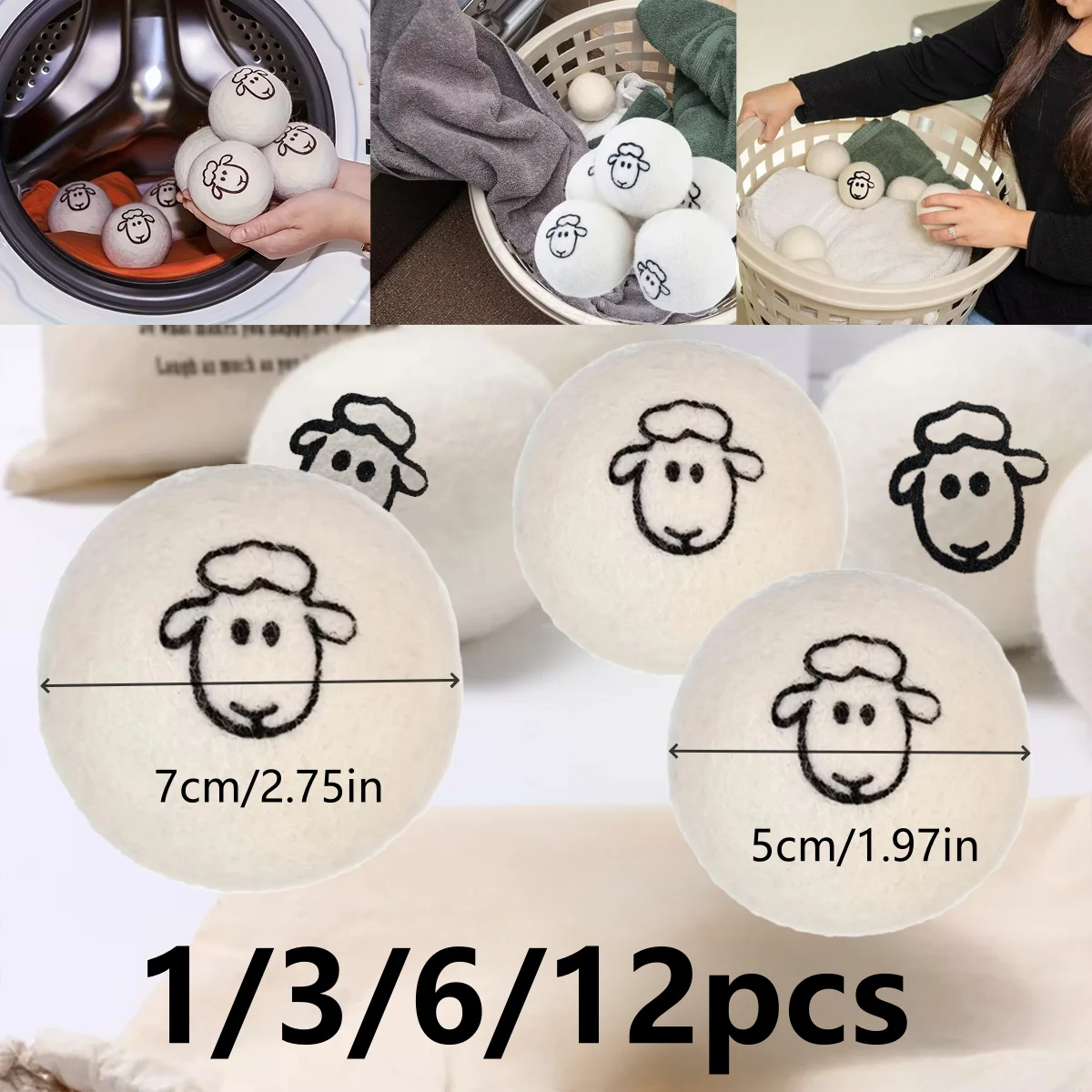 1/3/6/12 pçs bolas de secagem de lã reutilizáveis para amaciante de roupas antiestático anti-enrolamento casa máquina de lavar suprimentos dispositivo de limpeza