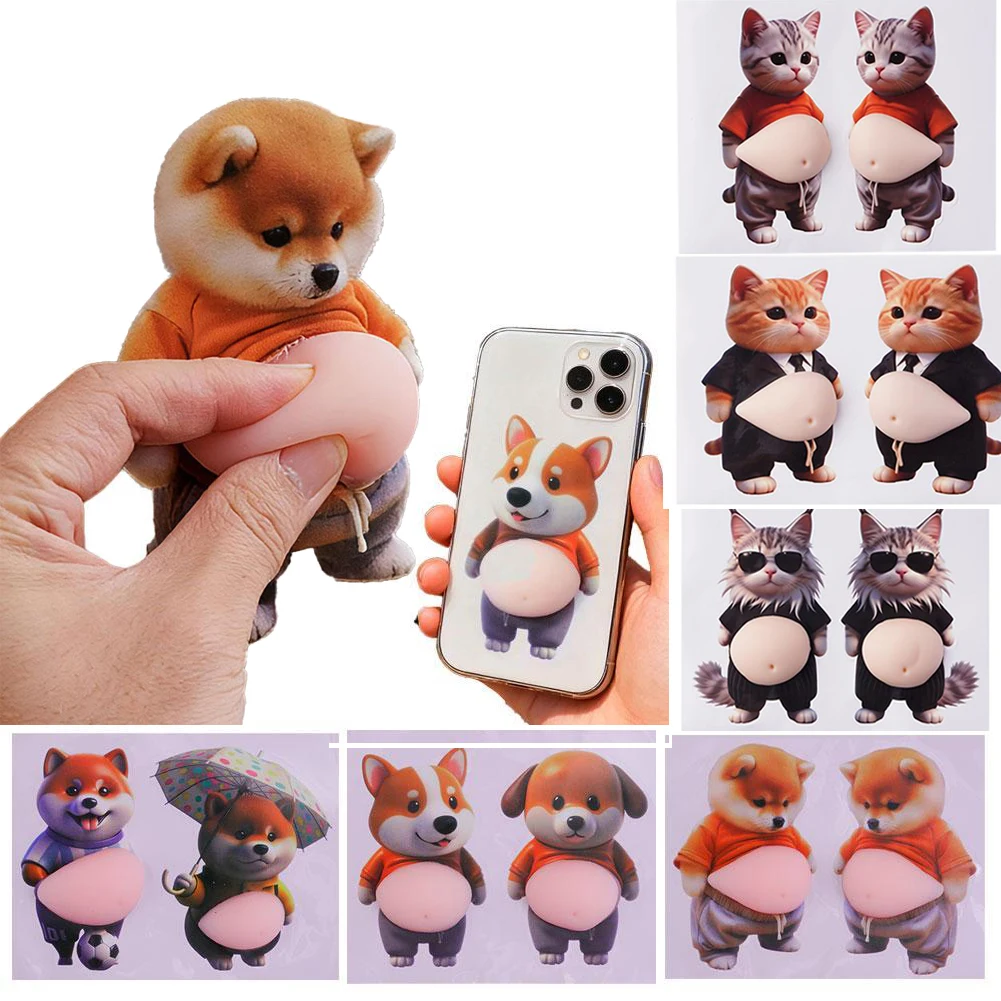 Adesivos 3D de Cachorrinho Fofo com Barriga Fofinha, Adesivos 3D de Gato com Barriga Macia e Apertável para Capa de Celular, Caderno, Scrapbooking e Decoração DIY