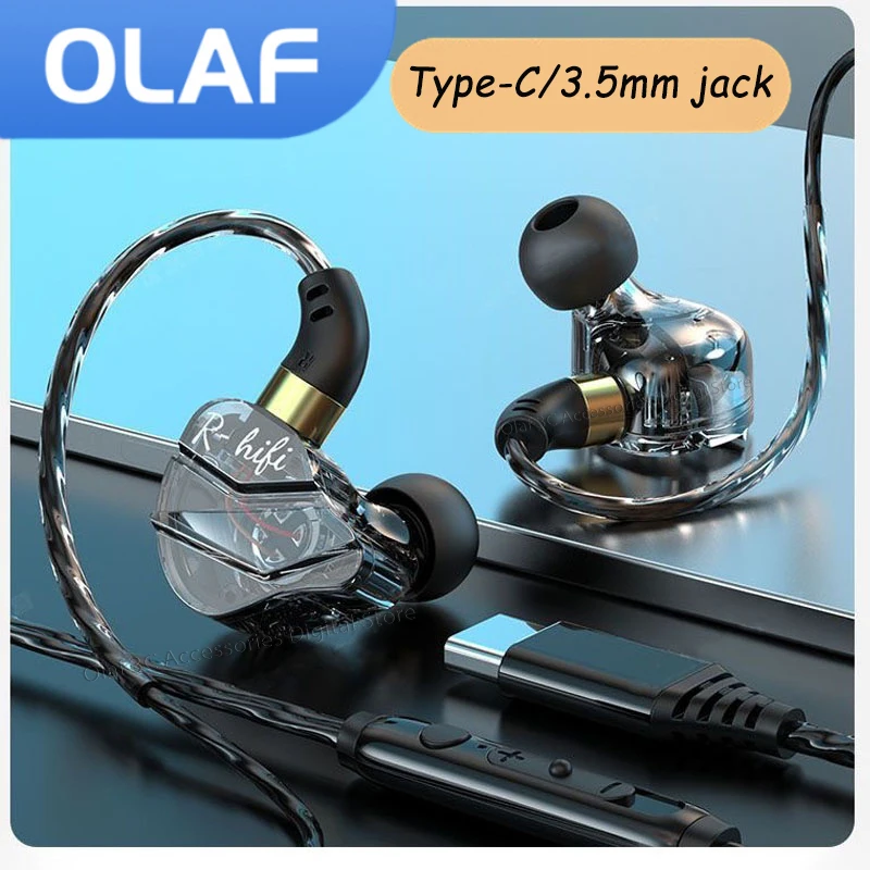 Oallaf gaming headset com fio fones de ouvido 3.5mm cabo handsfree baixo estéreo esportes fones dac tipo-c para iphone 15 samsung