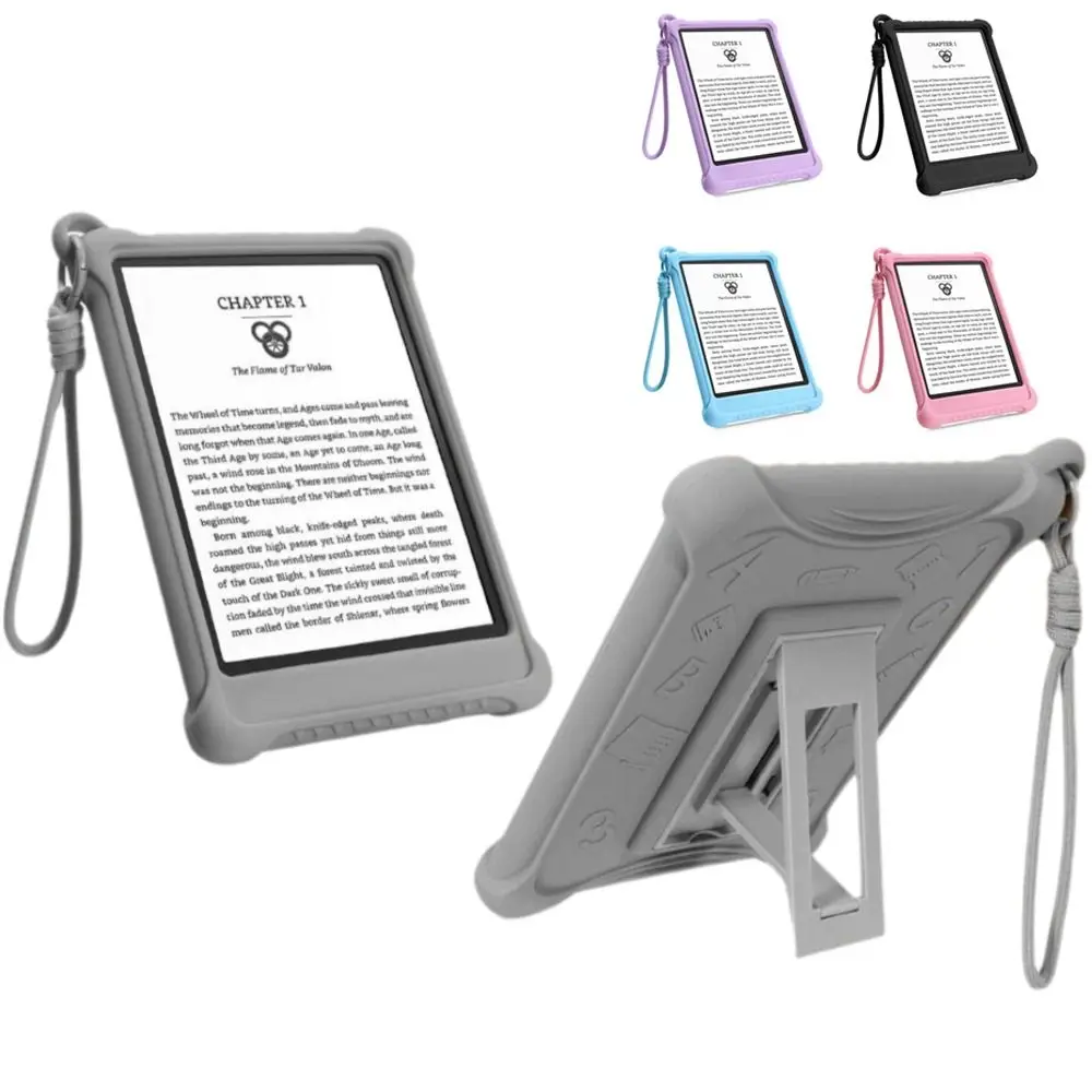 Capa de silicone para e-reader com suporte, alça de mão, à prova de choque e resistente ao desgaste para Kindle 2024/2022 11ª Geração
