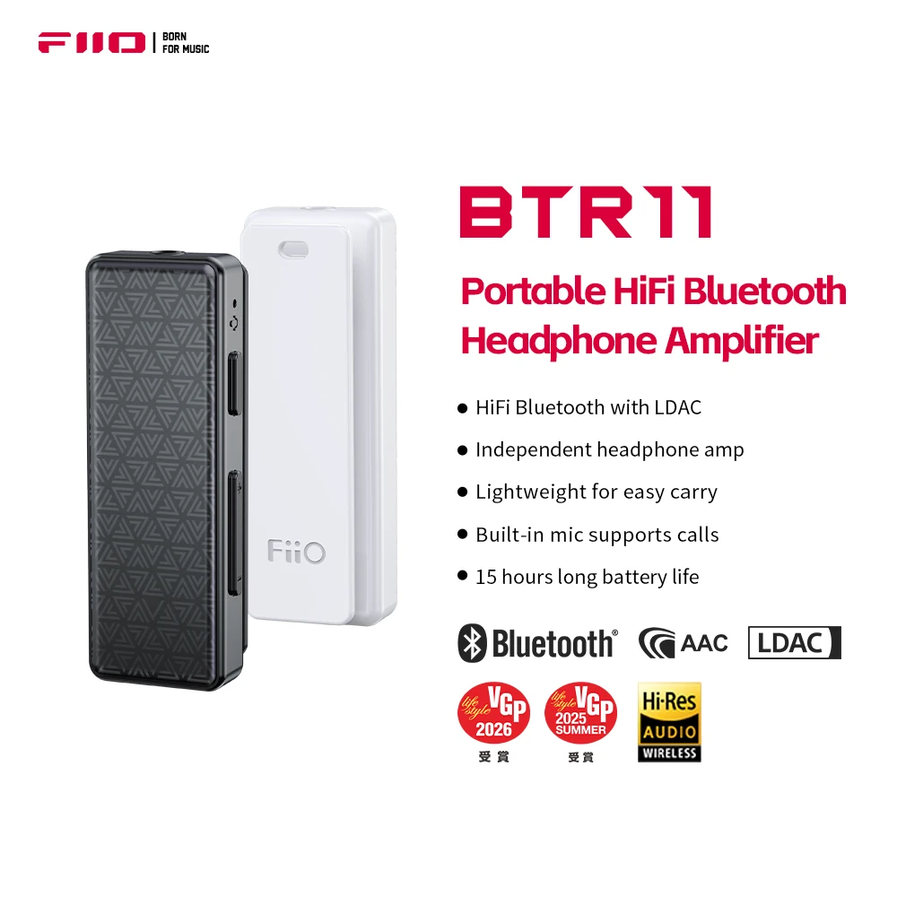 FiiO BTR11 Receptor Bluetooth 5.3 LDAC Adaptador amplificador de fone de ouvido de áudio sem fio de 3,5 mm