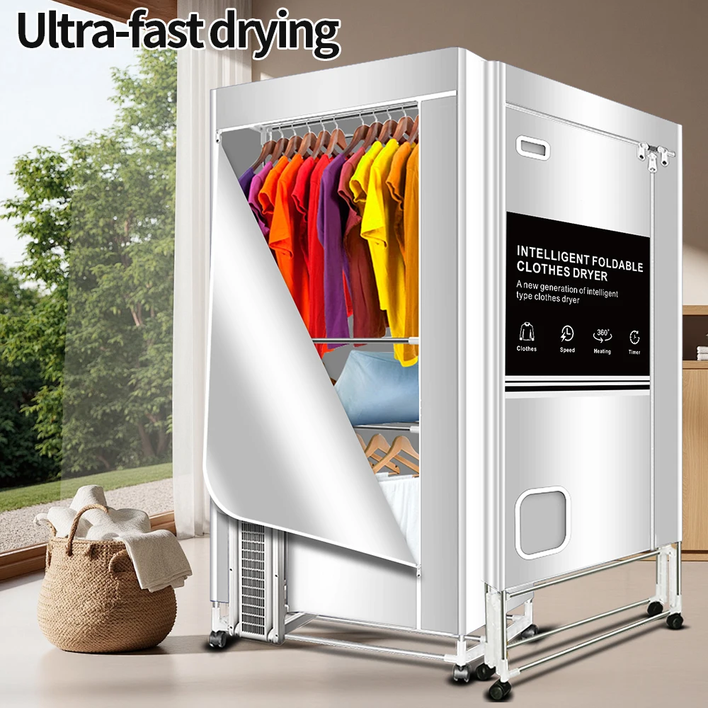 Secador de roupas elétrico portátil, secador de roupas aquecido de 1600W, secador de roupas aquecido para viagem com temporizador, secador de roupas elétrico
