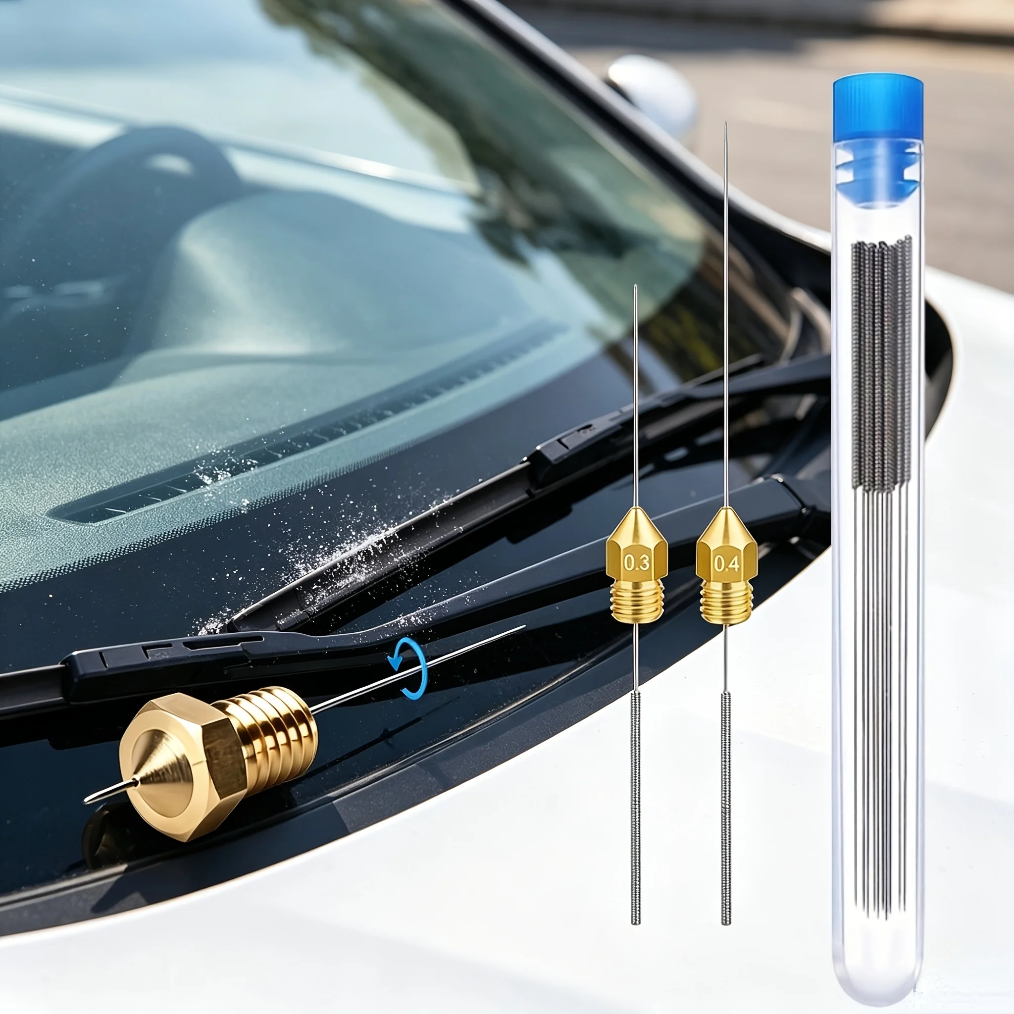 Ferramenta de Limpeza de Bico de Jato para Para-brisa de Carro, Kit de Limpeza de Bico de Limpador em Aço Inoxidável para Jato de Impressora 3D, Fogões a Gás, Chuveiro