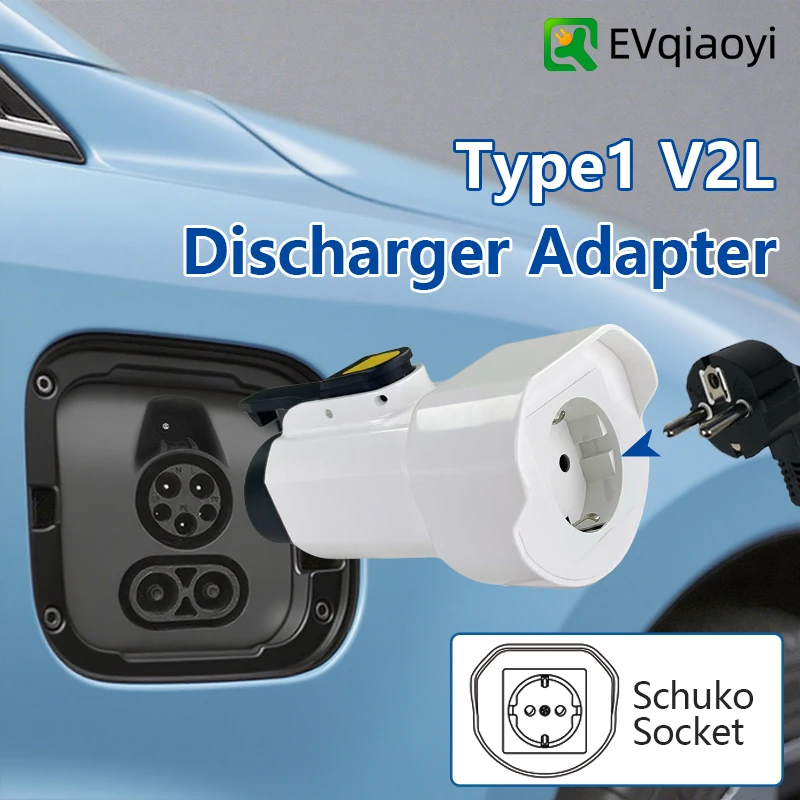 Adaptador de descarregador evqiaoyi type1 v2l com soquete ue veículo para carregar plugue para ioniq 5/6 kia ev6/9 mg para fonte de alimentação externa