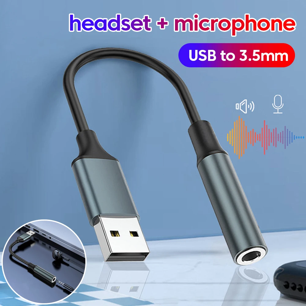 Usb para 3.5mm adaptador de áudio placa de som externa usb macho para 3 5 jack aux fêmea fone de ouvido microfone alto-falante conversor para computador portátil ps5 4