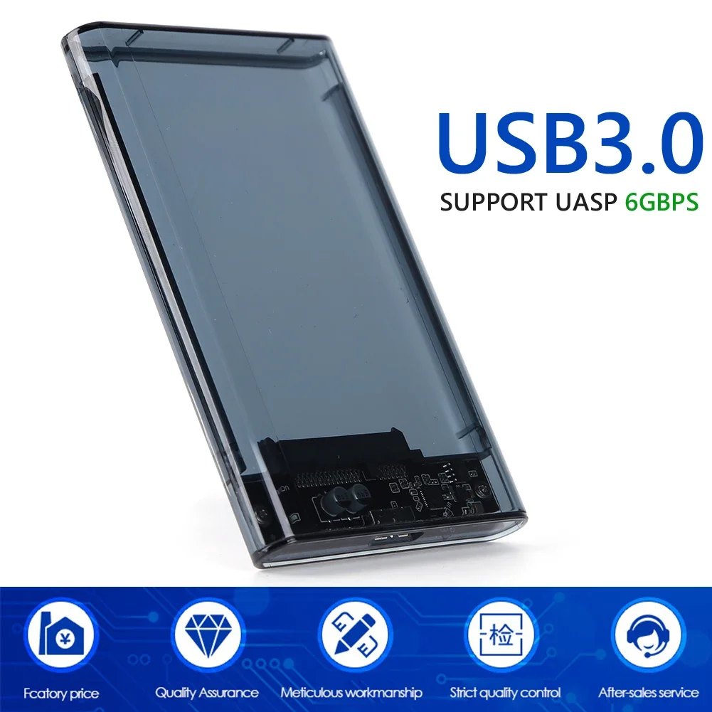 Gabinete de disco rígido externo usb 3.0 2.5 polegadas sata para usb3.1 uasp caixa de disco rígido portátil transparente 2t hdd sem ferramentas transparente
