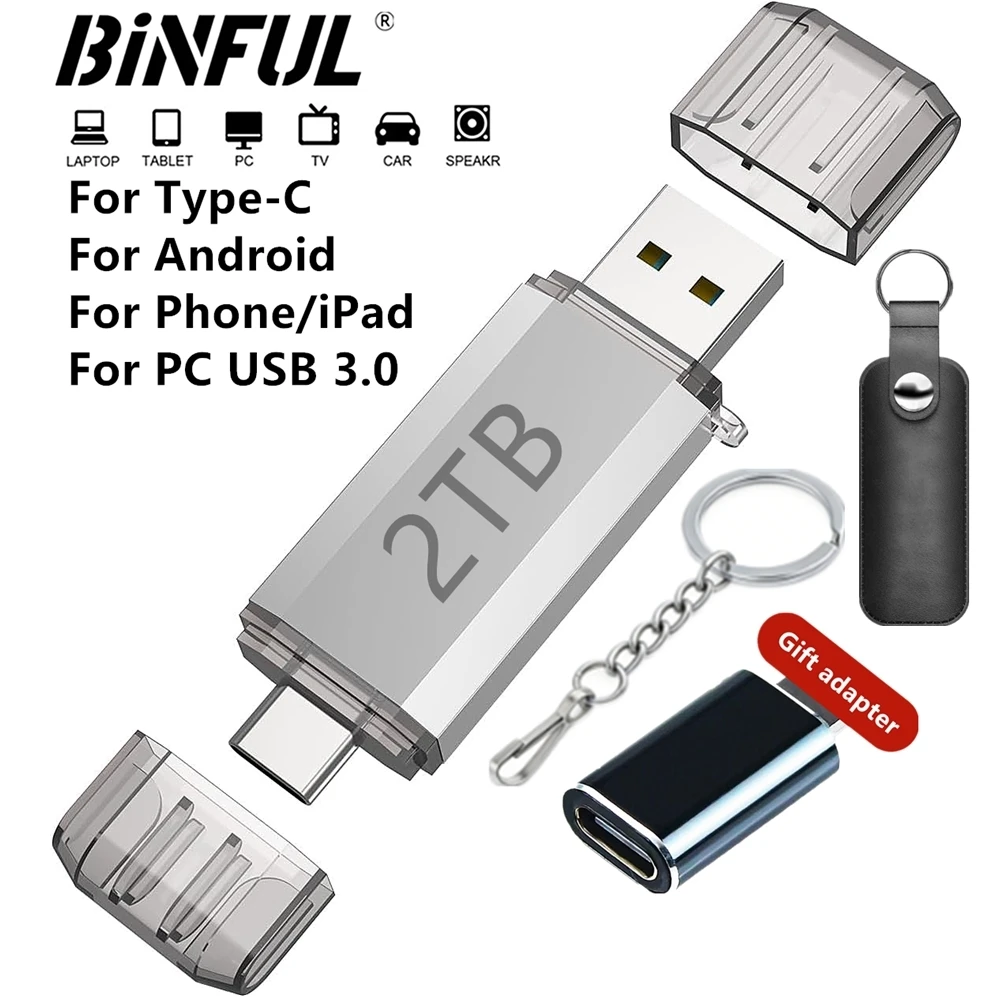 Pen Drive USB 3.0 Tipo C Rápido para iPhone, iPad, Samsung, Huawei, Android e Laptops - 32GB, 256GB ﻿