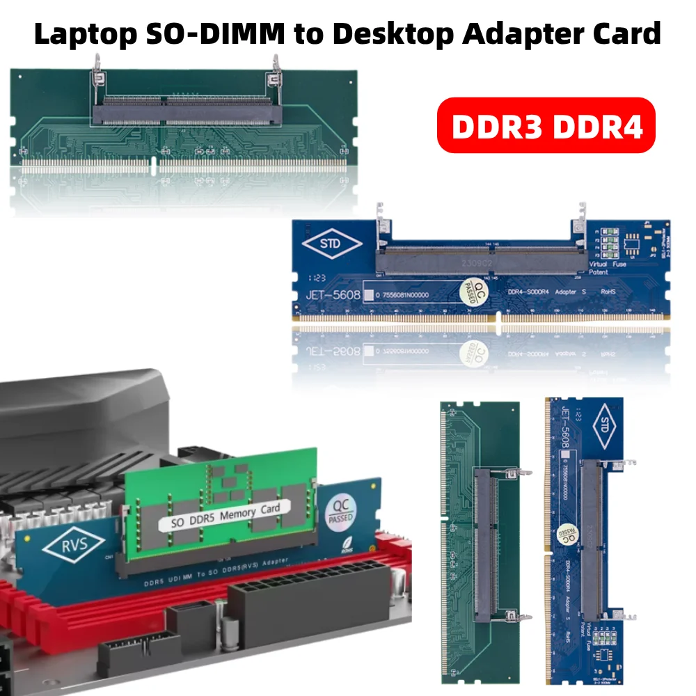 Novo Adaptador de Memória DDR3 DDR4 para Laptop e Desktop, Cartão SO-DIMM para Conector de Cartão DIMM de PC, Adaptador de Conector de Memória RAM