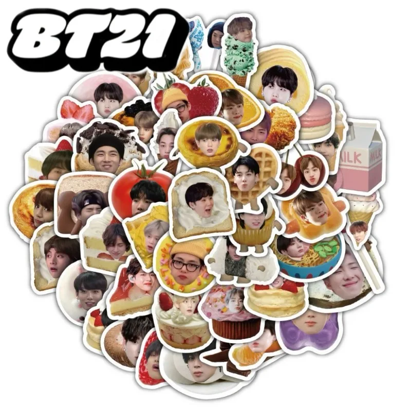 60 Folhas de Adesivos Bt21 com Tema de Comida, Decalques Decorativos Criativos para Capas de Telefone, Diários, Cadernos e Mesas, Produtos DIY