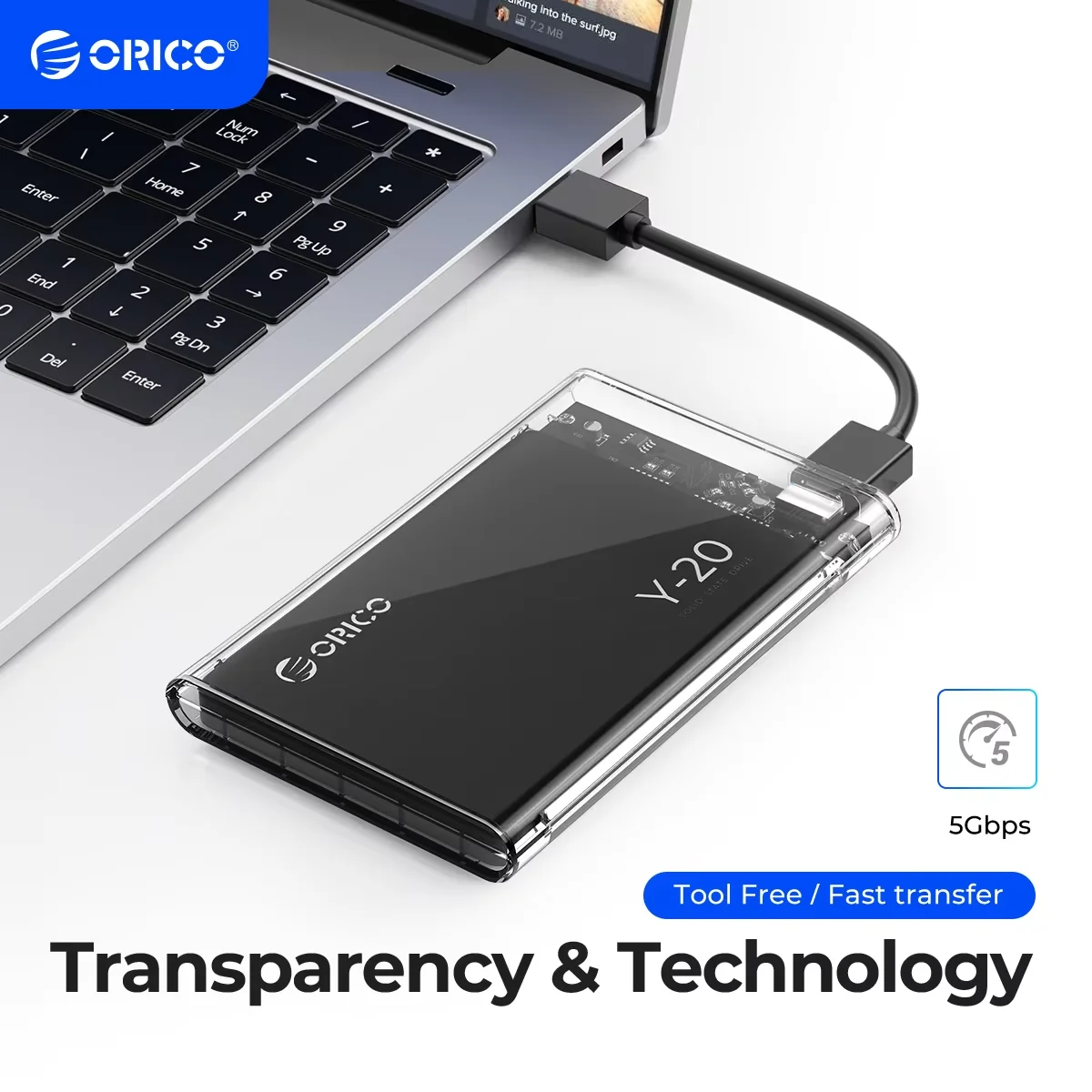 ORICO Gabinete de disco rígido externo de 2,5 ''USB 3.0 para SATA III Caixa de disco rígido transparente sem ferramentas para 2,5 polegadas 7 mm 9,5 mm SATA HDD SSD