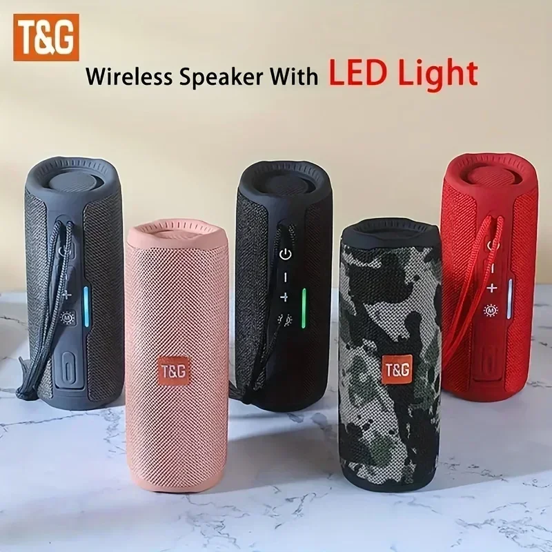 Caixa de Som Bluetooth Portátil T&G TG365 com Duplo Bass, LED, Subwoofer Sem Fio, à Prova d'Água, Boombox para Uso Externo, FM, AUX, BT, TF, Reprodutor de Música