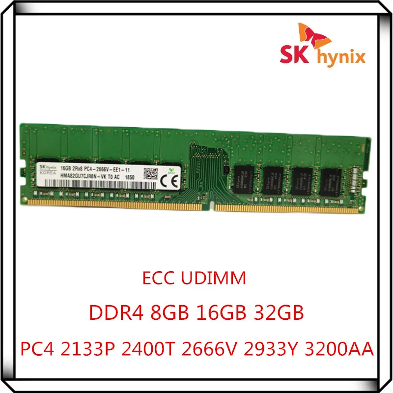 SK Hynix DDR4 8GB 16GB 32GB 2133P 2400T 2666V 2933Y 3200AA PC4 2Rx8 Pure ECC UDIMM RAM estação de trabalho memória de servidor sem buffer