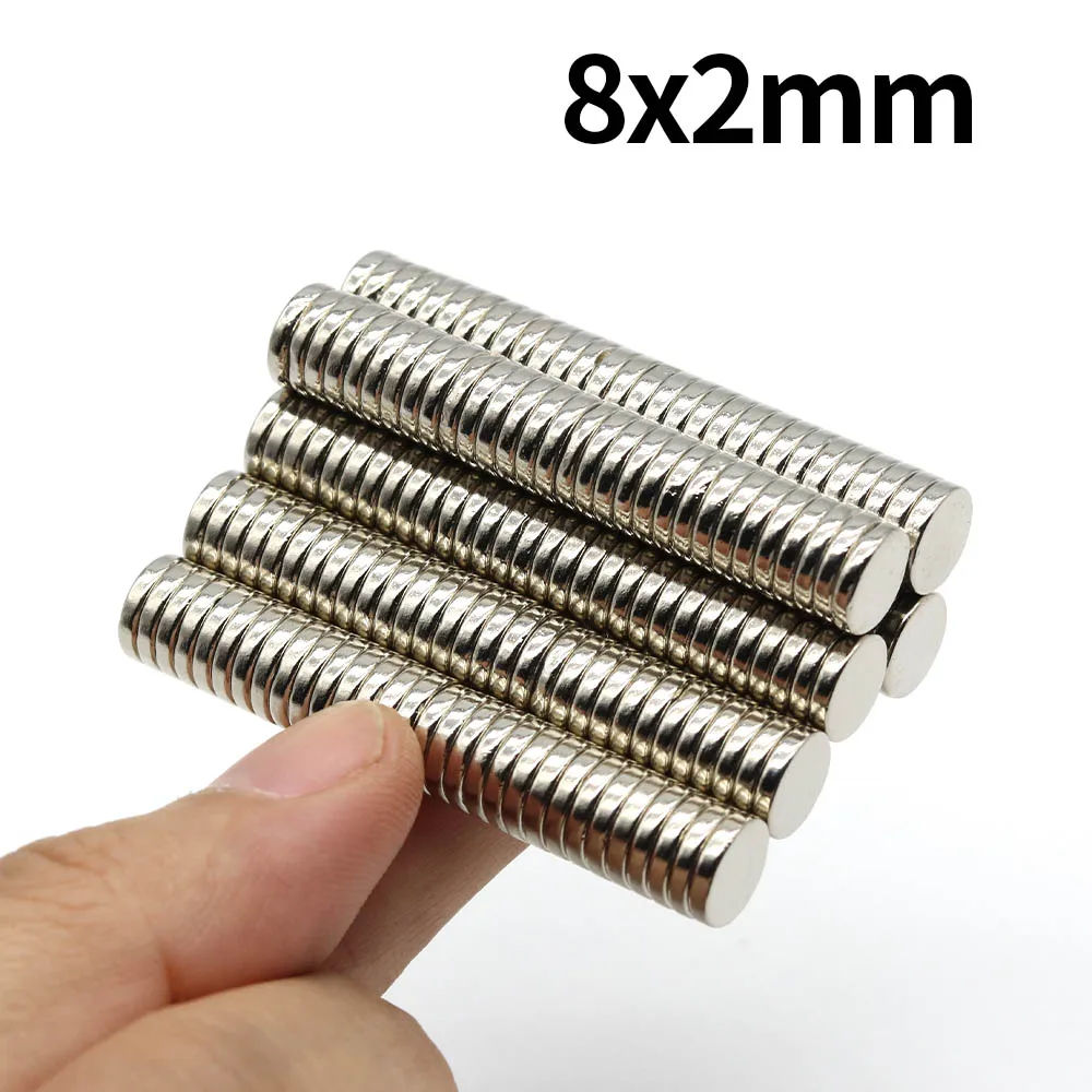 Ímã de neodímio super forte 8x2mm n35 ndfeb imanes magnéticos permanentes redondos ímãs poderosos ímã de geladeira