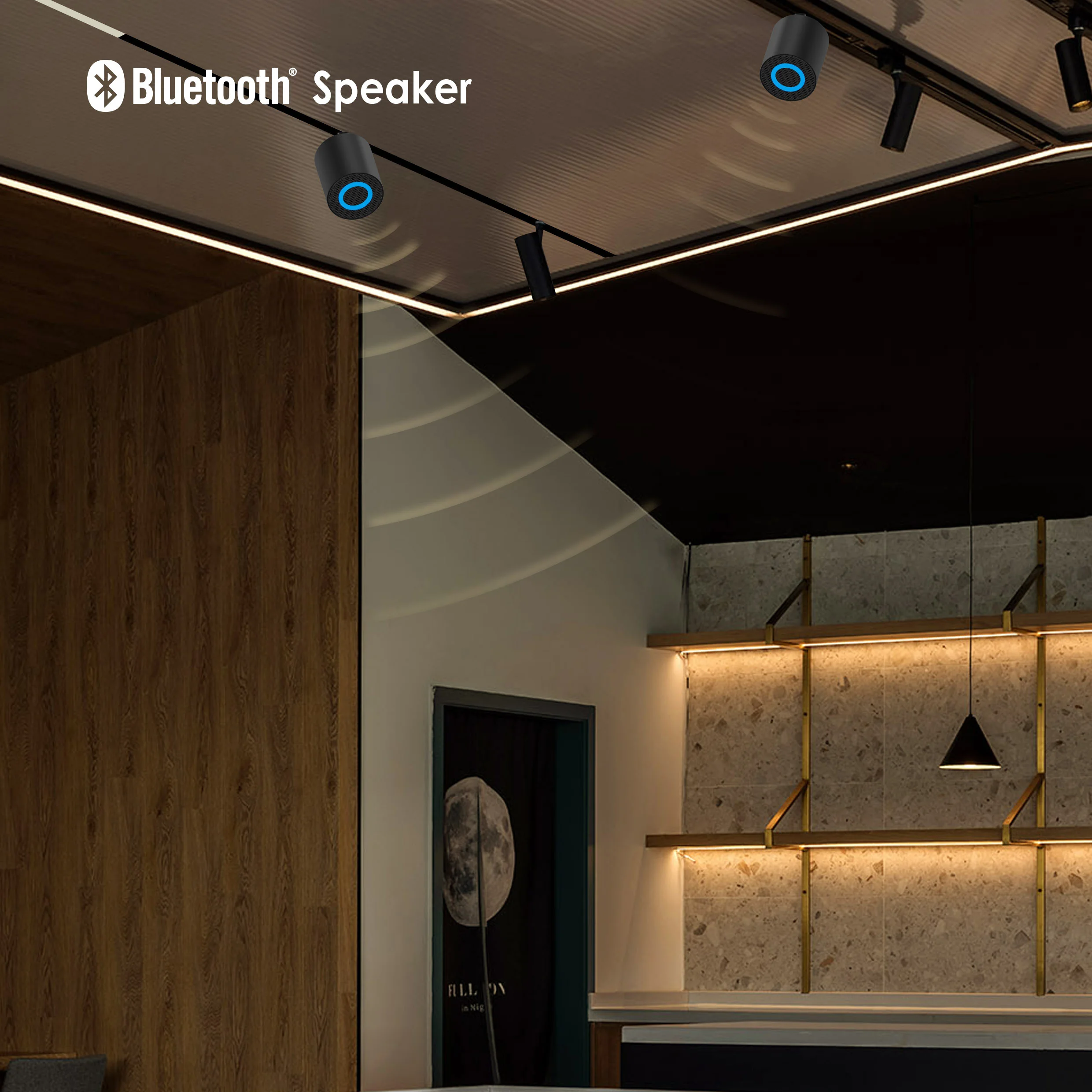 Caixa de Som Bluetooth com Trilho Magnético V5.4, Som Estéreo Sem Fio T26 M20, Luz LED de Trilho Magnético Embutido com Efeito de Respiração
