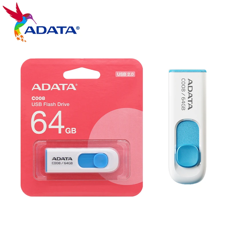 Pen Drive Original ADATA USB 2.0 C008 16GB 32GB 64GB, Pen Drive de Alta Velocidade para Computador