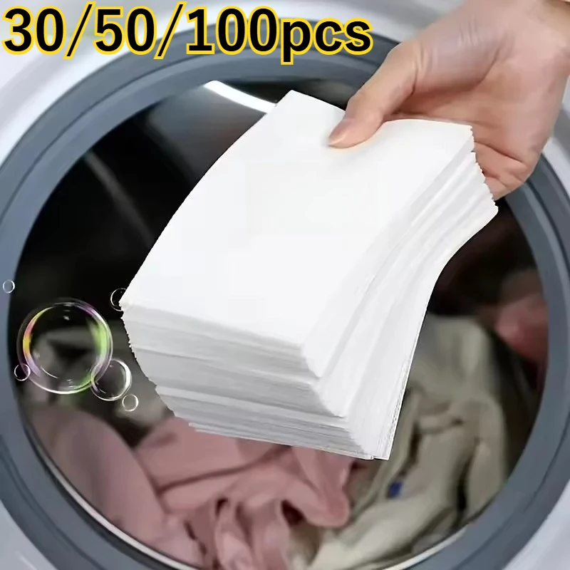50/100PCS Papel Absorvente de Cor para Lavanderia, Pastilhas Anti-Manchas para Máquina de Lavar, Folhas Coletoras de Cor para Roupas Limpas