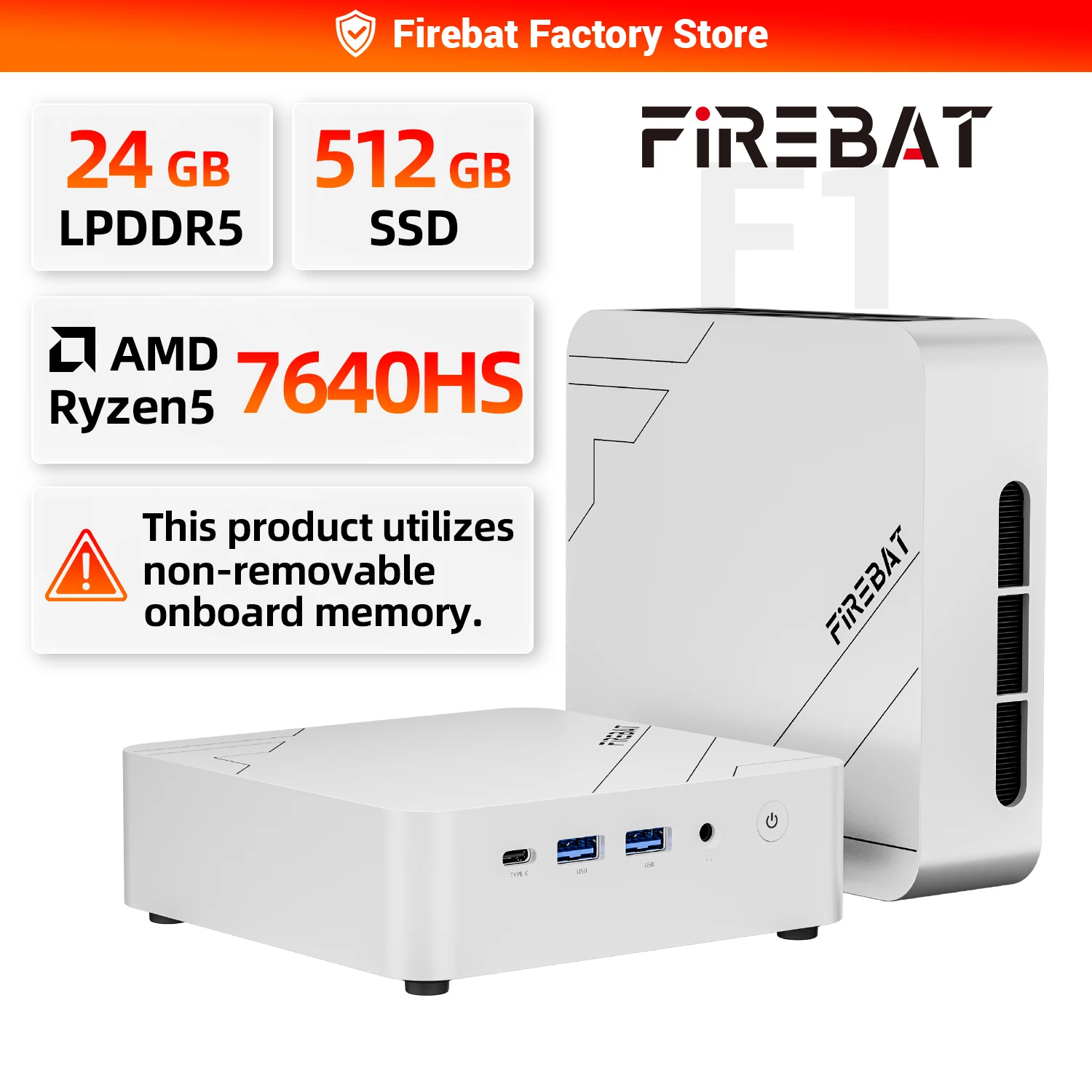 FIREBAT F1 MINI PC AMD Ryzen 5 7640HS LPDDR5 24GB RAM 512GB SSD WIFI6 BT5.2 Mini-PC Portátil Windows 11 Computador de Mesa