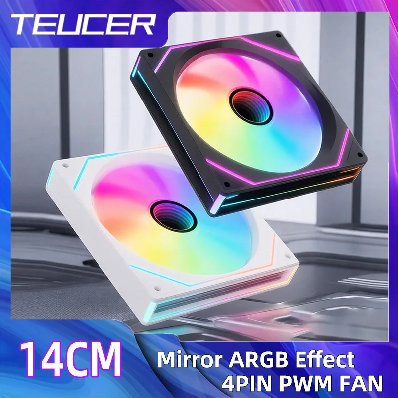 Ventoinha de Gabinete ARGB Infinity Mirror de 14cm – Ventoinha de Resfriamento de 140mm com PWM Silenciosa para Gabinete de Computador, Cooler de CPU, Radiador