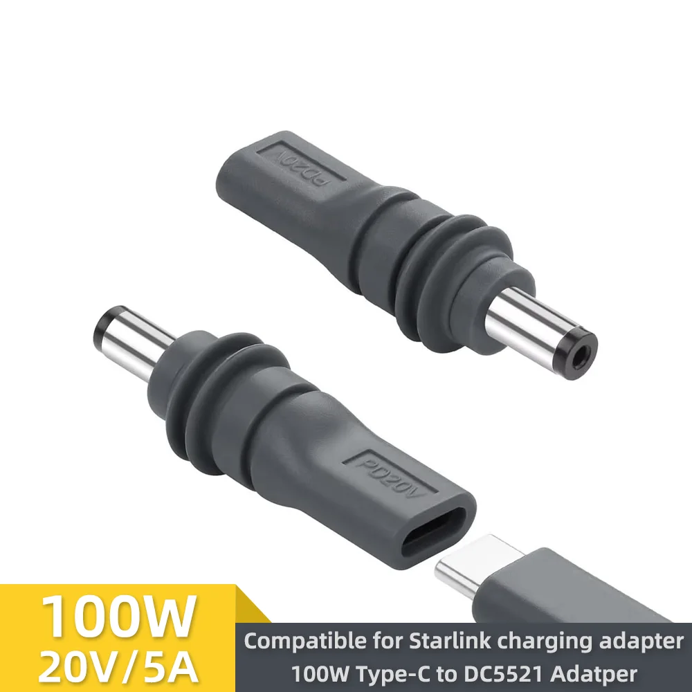 Adaptador de Energia USB-C Fêmea para DC5521 Macho/DC Fêmea para DC Macho para Starlink Mini PD100W Conector de Carregamento Tipo Barril