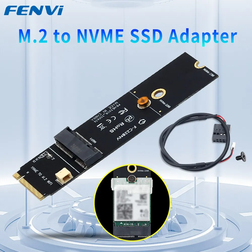 FENVI-NGFF M.2 A + E Chave Para Conversor de Porta SSD NVMe PCI Express, Adaptador F-C228NV para AX200, AX210, 8265, 7260AC, WiFi, Cartão Wireless BT